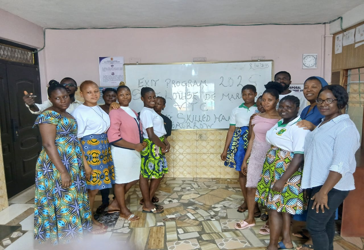 2025 Exit Program – Group photo of trainees and facilitators at VTC with Sr. Gertrude